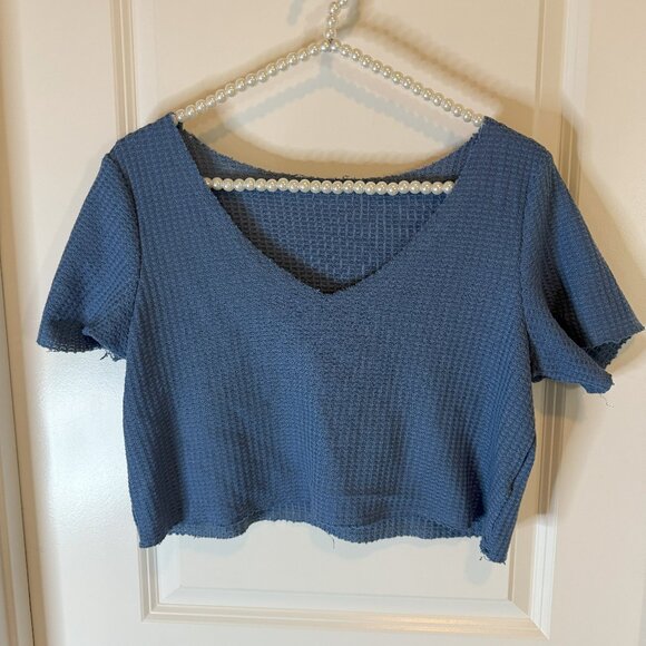 SHEIN Tops - Casual Comfort in Style – Blue Waffle-Knit Cropped Top (Size S)